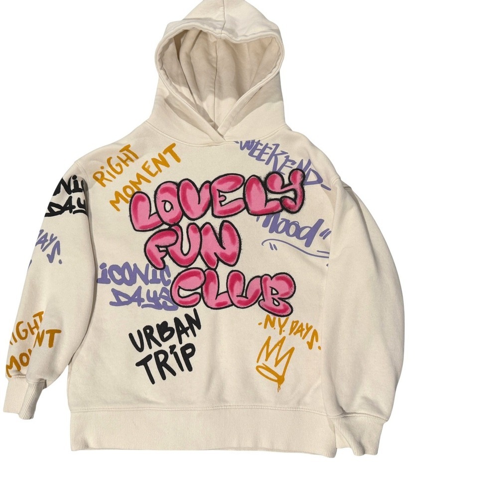 ZARA Size 9 Oversized Cream Hoodie Lovely Fun Club Urban Trip Unisex Kidcore